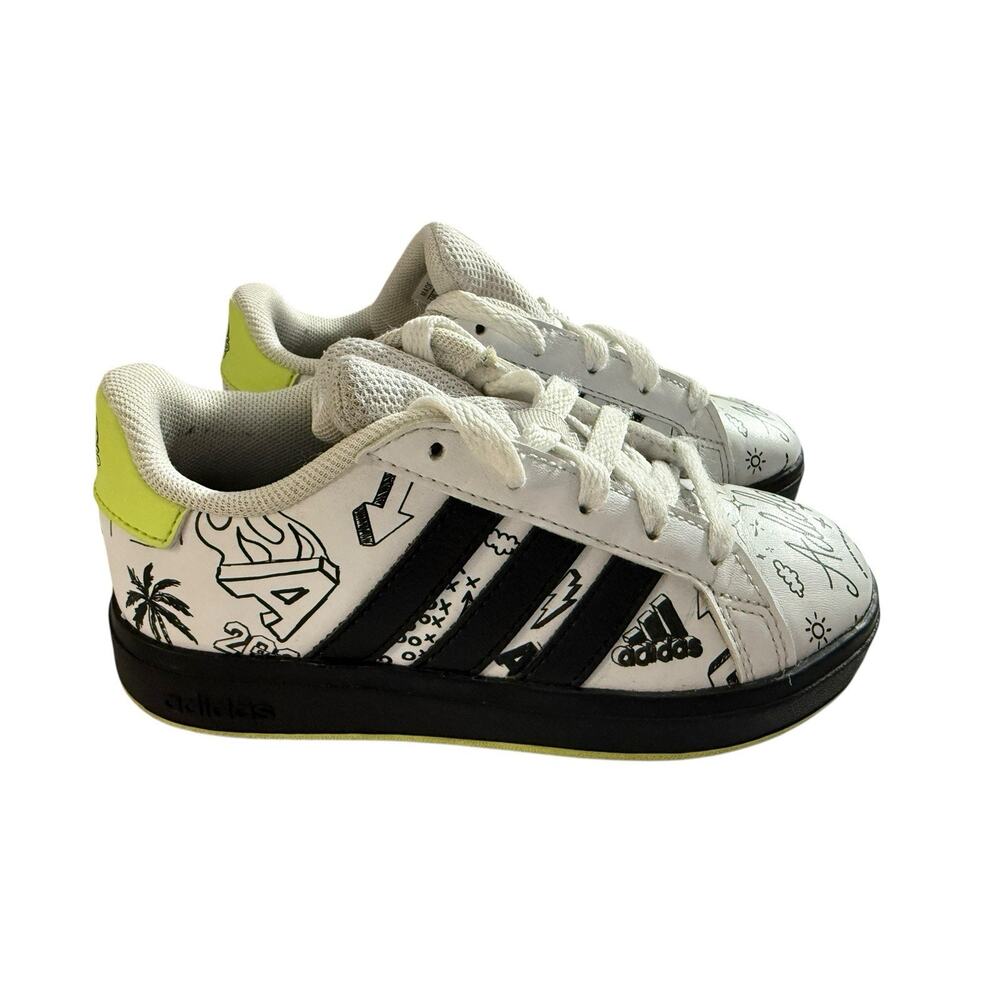 ADIDAS GRAND COURT 2.0 KIDS TENNIS SHOES WITH DRAWINGS IG4853 Size 11